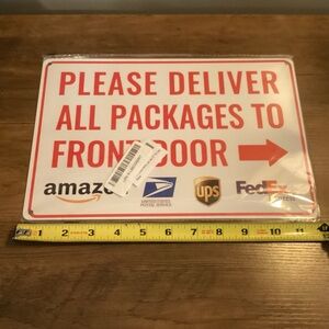 Please Deliver All Packages To Front Door Sign - Red on White